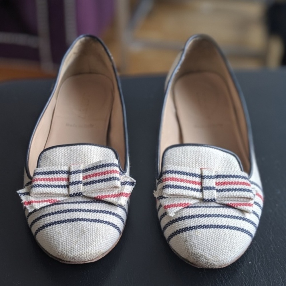 J CREW Cleo cream navy loafers smoking flats